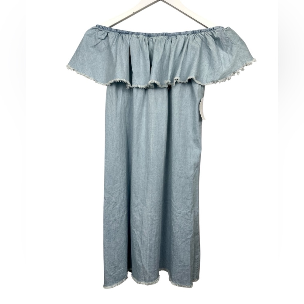 Charlotte Russe Chambray Denim Off Shoulder Fringe Mini Dress NWT NEW